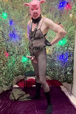 Mature Shows Uncut Cock In Body Stocking