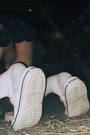 sexy skinny femboy warms up his ass then goes in public forest too anally fuck himself