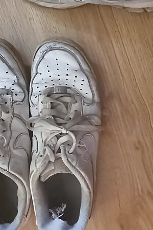 Jerking off with a friend's sneakers