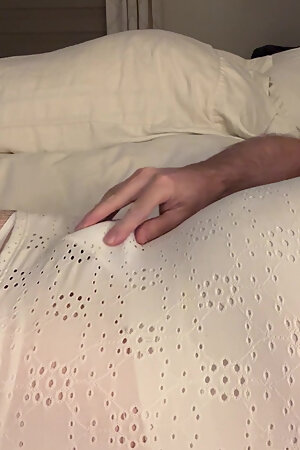 White dress, stockings, panties and Cum