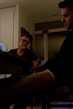Boy jerking off at the dinner table
