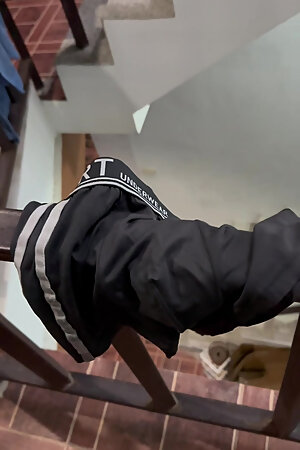 Secretly took friend underwear outside to the hand job and cum.