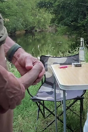 Raw fuck at the campsite: he takes my big cock by the river