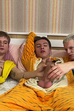 Gay threesome - cute twinks got so horny during the game that they had to fuck