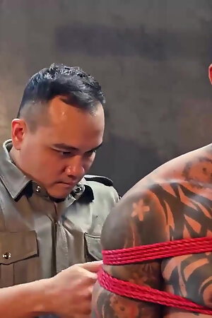 Bound Muscular Damian Dragon Jerks off Massive Cock