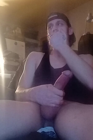 Sunny Jerks off and Smoke a Cig at Same Time