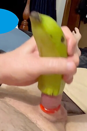 Small penis fucking juicy banana with cumshot