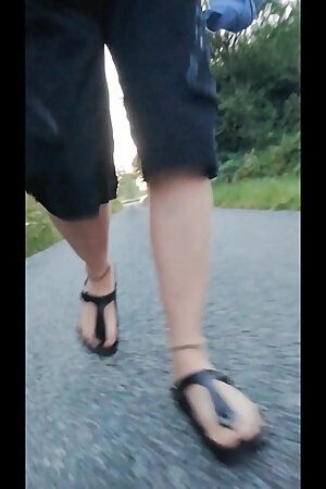 Out and About with Nylon Feet in Birkenstocks in the Morning