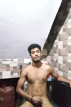 Indian desi boy striptease nude in bathroom masterbating big dick and showing big ass hole