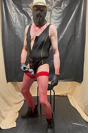 Playing With My Erection With Painted Penis And Black Swimsuit