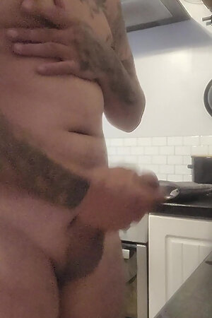 Horny Boy Wanking, Cumming Over Kitchen Counter & Licking in up