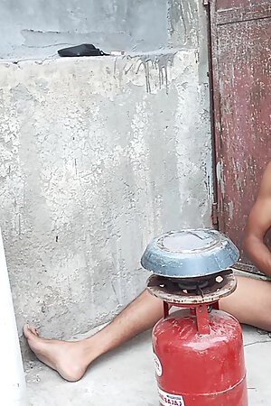 Indian Boy Nude Masterbating Cum While Making His Meal On Terrace