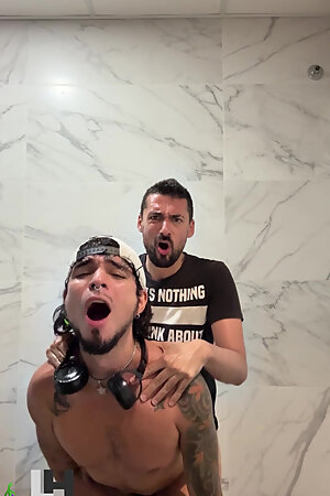 hot daddy fucking sexy latino in public bathroom