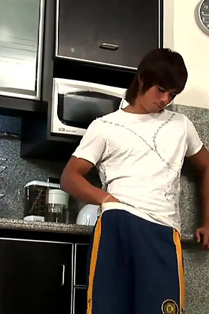 Sexy Tan Line Latino Anakin Hair Jack off in Kitchen Solo Jerk Dick Jizz!