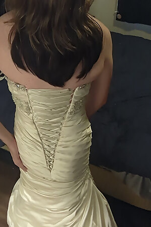 Trying on my very first mermaid style satin wedding gown