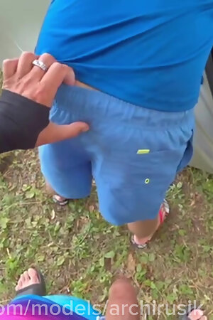 Fucked an accidental stepson on the grass without a saddle, until the cum was hot