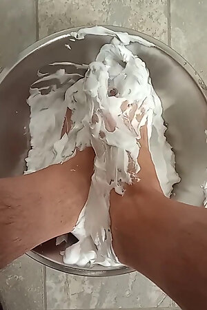 Having Fun with Shaving Cream on My Feet