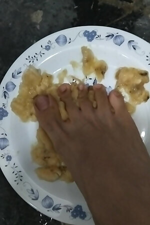 Mash the banana with my foot... Eat it, slave!