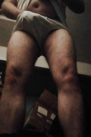 Big Hairy Daddy Bear Wanking in White Briefs and Vest